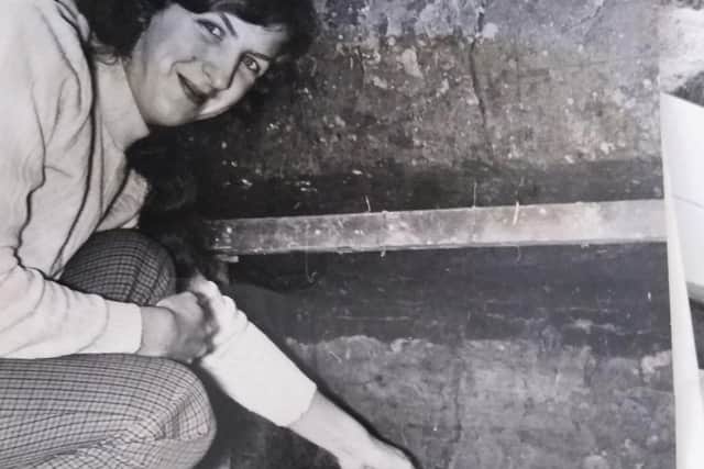 Patricia Lunn, who helped with the excavation of an elk found in the ground below a demolished house in Carleton, in 1970