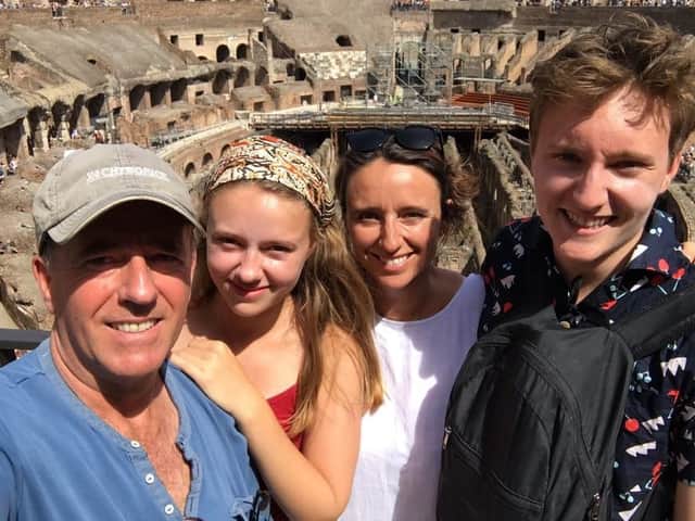 Brian and Liz Deacle with their teenage children Tessa and Sonny in Rome