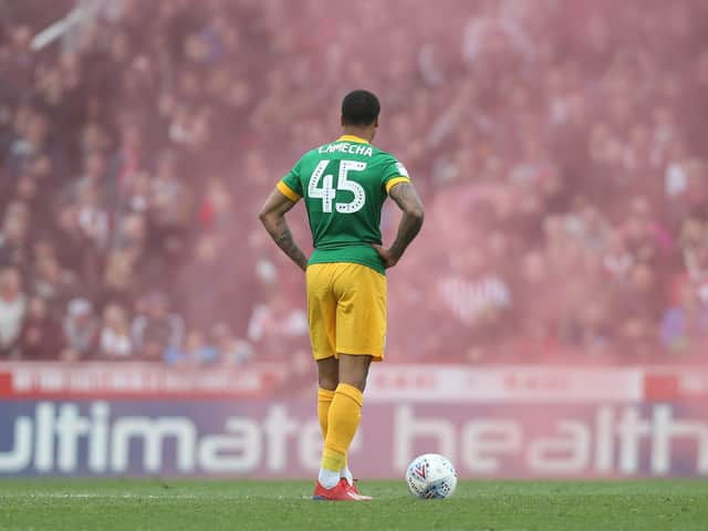 Lukas Nmecha in his final game for Preston against Brentford in May 2019