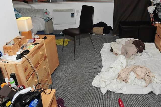 The bedroom floor, where dozens of rapes took place