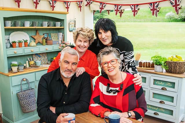 Paul Hollywood and Prue Leith, Sandi Toksvig and Noel Fielding in the Bake Off tent (Pic: Channel 4)