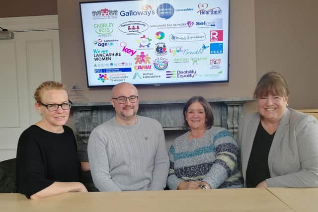 Charity collaboration - (left to right) Louise Bache (Heartbeat), Joe Hannet and Denise Partington (Community Futures) and Diane Gradwell (Citizens Advice Lancashire West)