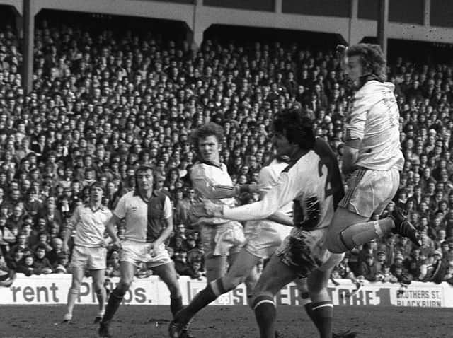 Alex Bruce scores Preston's winner against Blackburn at Ewood Park in March 1979