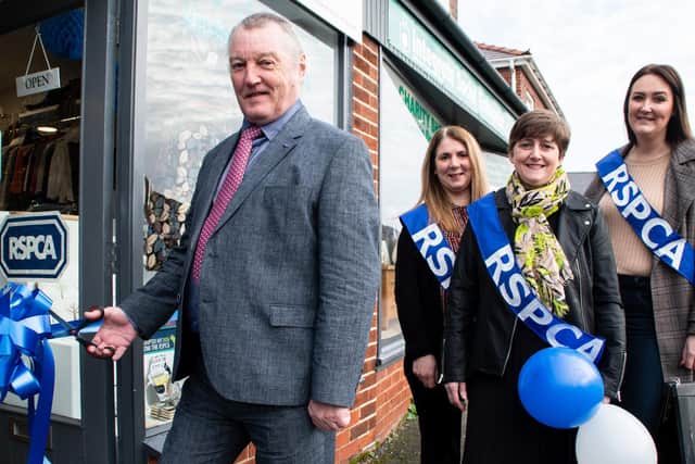 Paul Draycott, chair of trustees for the Preston branch opens the new RSPCA shop in Penwortham.