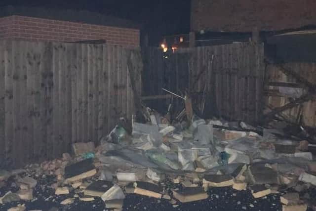 The collapse led to bricks and breeze blocks crashing down into a neighbouring access road