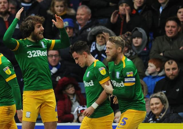 Josh Harrop (centre) found the net at Blackburn last weekend
