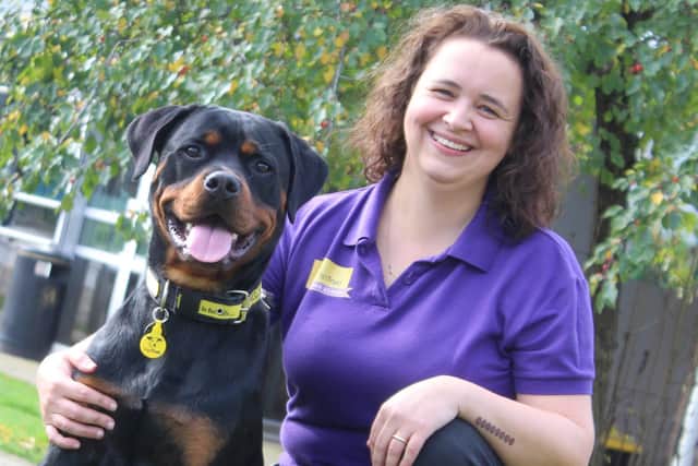 Emma Armitage with Rottweiler pup Fil, who was illegally smuggled into the country from Lithuania. Dogs Trust is launching a campaign ro warn people of the dangers of buying a puppy online