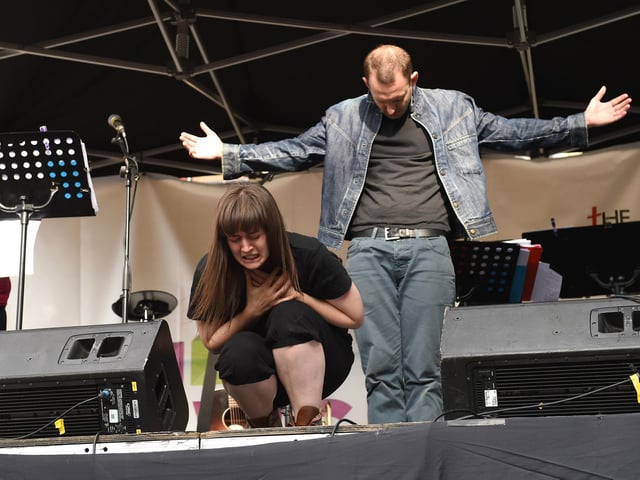 Rev. James Gwyn Thomas will play Jesus in The Mark Drama and is pictured playing the same role in a scene from a short play presented at Preston Flag Market as part of the Archbishop of York's four day Lancashire mission event in 2016