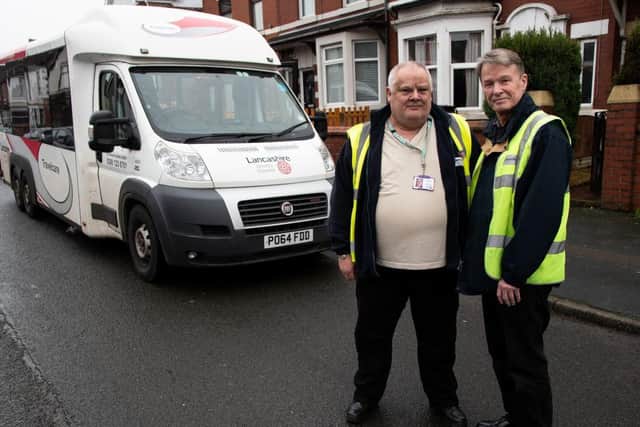 Ray Nightingale, 63, and Frank Monks, 61, are drivers with Lancashire County Council's travel care team and regularly give Mrs Hyde lifts to Fosterfields day centre in Eaves Lane