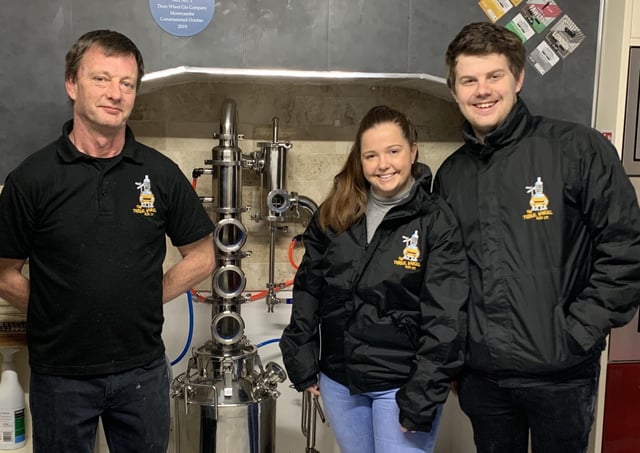 Colin Scott, his daughter Catherine and her soon-to-be husband, Peter Leonard, with the still, imported from Germany.