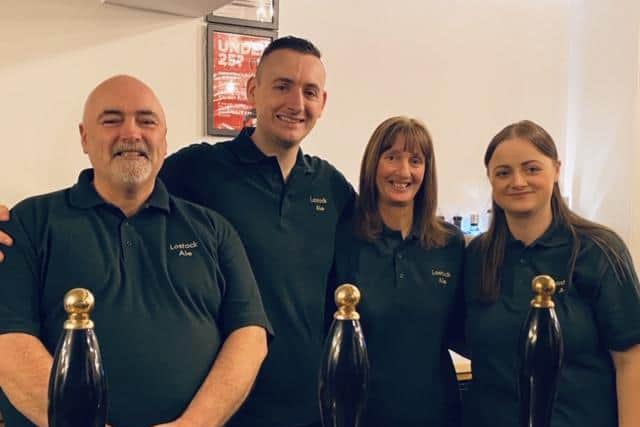Ray with his son Ben, wife Rachel and daughter Rebecca during Lostock Ale's VIP night to mark its launch. Photo credit: Claire Sutton.