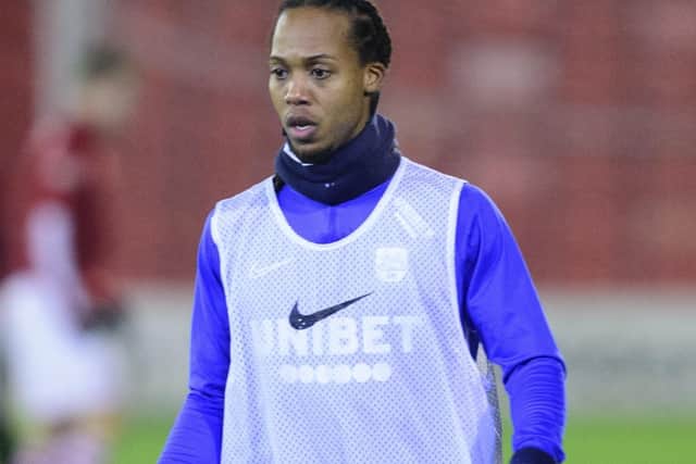 Daniel Johnson in the warm-up before Preston's game against Barnsley