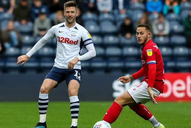 Josh Brownhill (right) in action for Bristol City against Preston at Deepdale this season