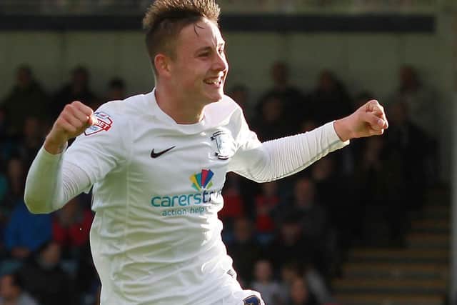 Josh Brownhill scores during his first start for Preston against Gillingham in October 2013