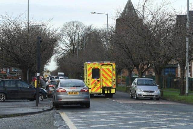 An ambulance responds to the stabbings in Deepdale on Sunday, January 26