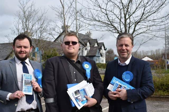 Conservative coun Daniel Duckworth (centre) out on the campaign trail with fellow councillors ahead of the local elections in May 2019