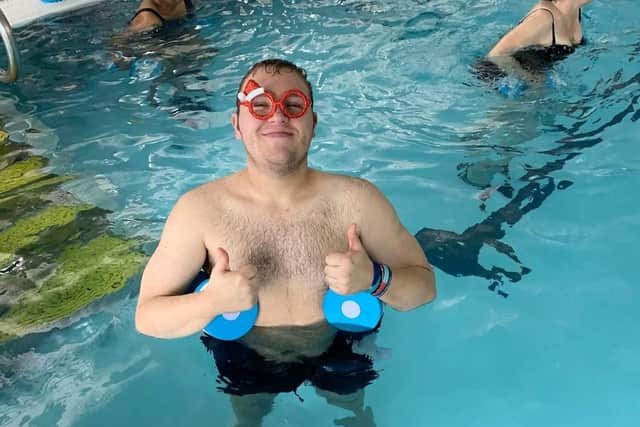Just before Christmas, Daniel in the pool during one of his aqua aerobics sessions
