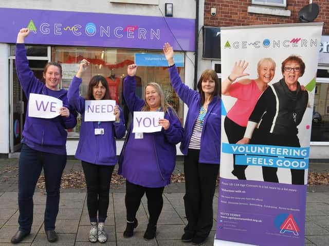 Volunteers Amanda and Gill with Claire Hewitson, volunteer manager, and Heather Carr, assistant shop manager.