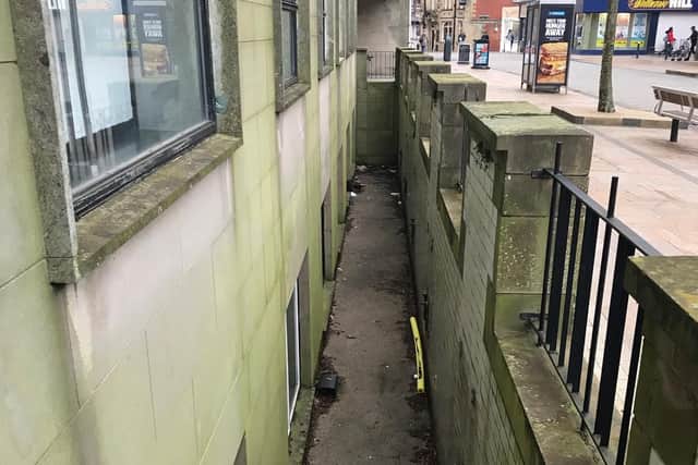 Gully where the cats were found in Burnley town centre