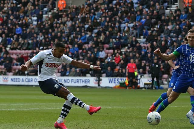 Scott Sinclair has a shot in Preston's clash with Wigan