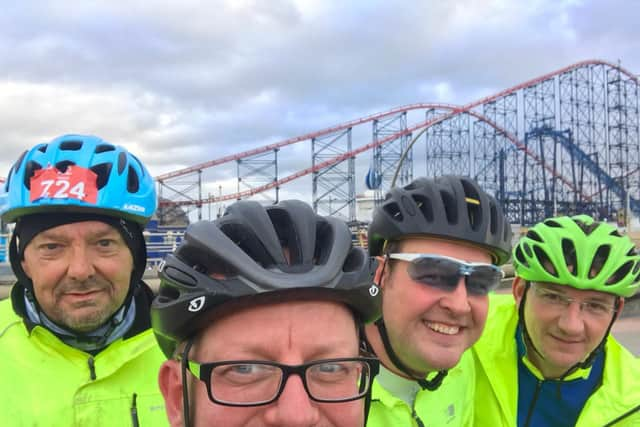 Charity bike riders Graham Yarlett, Martin Goulden, Stu Jones and Luke Brackstone