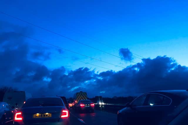 Traffic is at a standstill after a multi-vehicle crash on the M58. (Photo by @MrPotteryUK)