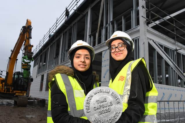 Pupils buried a time capsule in the grounds of the new Preston Muslim Girls School building