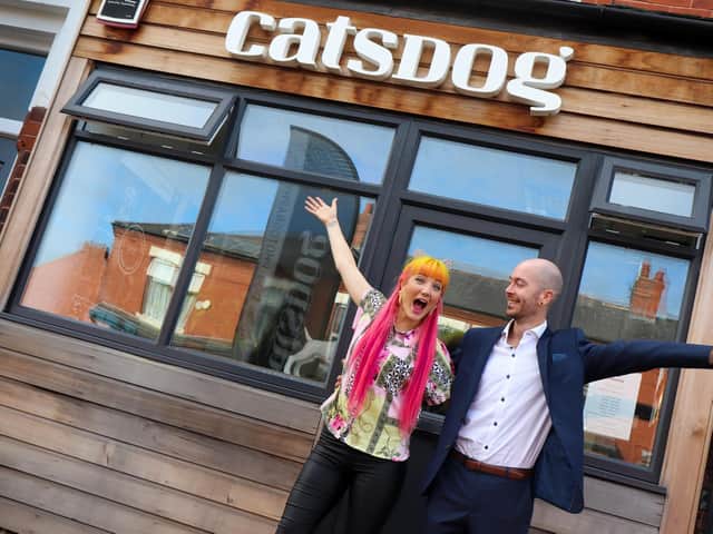 Cat Race, 34, and Michael Higginson, 30 of CatsDog Photography outside their studio in Tulketh Brow