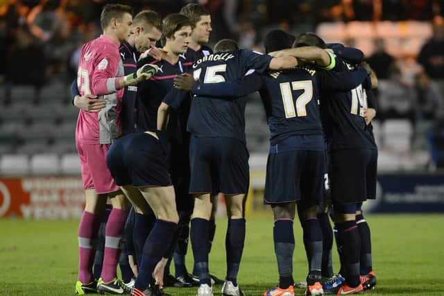 Preston players in a pre-match huddle at Yeovil