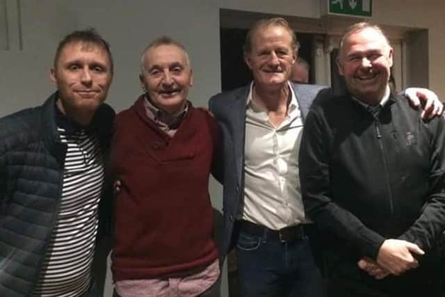 From left to right are footballing heroes Brett Ormerod, Tony Parkes, Colin Hendry and Stephen Elliott at the Evening with Len Johnrose charity night in Bamber Bridge.