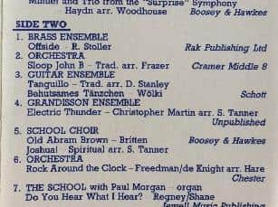 The track listing of the school recording featuring a young Chris Martin