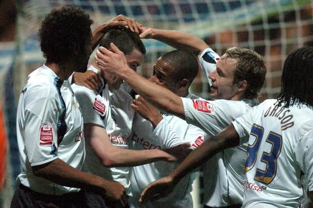 PNE celebrate after Jones’ goal in the 3-0 victory against Hull City on November 1, 2005