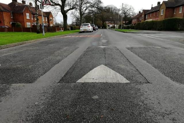 Speed humps on Larches Lane - which one locals claims can easily be straddled without a vehicle's wheels touching either side
