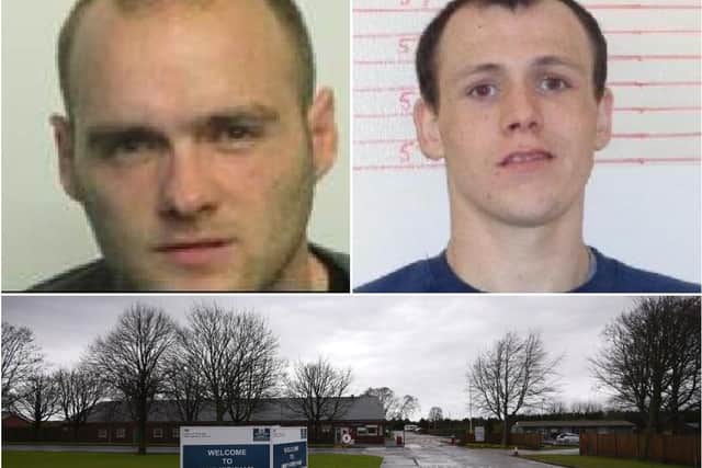 Top left: 'Dangerous' Thomas Parkinson, who stabbed a man to death at a house party. Top right: Paul Creedy, who went on the run after leaving his robbery victim to drown in a canal.