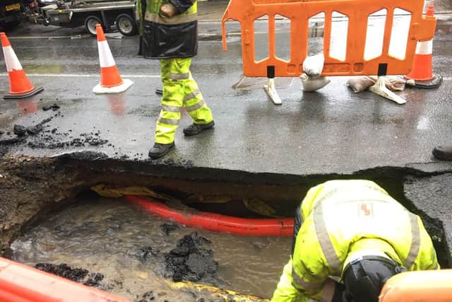 The large sink hole which has appeared on Inglewhite Road, Longridge