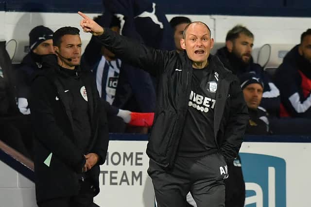 Preston manager Alex Neil shouts instructions from the touchline at The Hawthorns