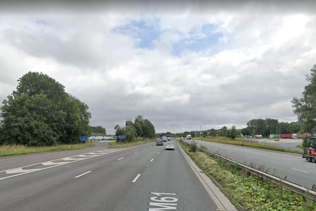 Three fire engines from Chorley and Greater Manchester Fire and Rescue Service attended a road traffic collision on the M61 near Rivington services. (Credit: Google)