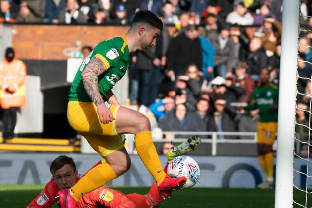 Preston's Sean Maguire has the ball in the net against Fulham but the effort was ruled out for offside