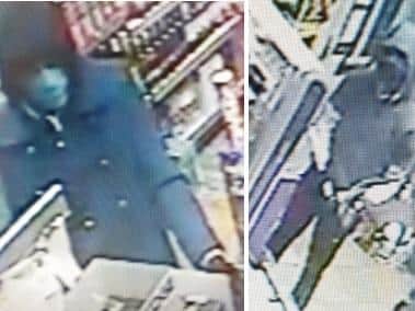 Police want to speak to two men following a robbery at Hoopers Newsagents in Rawtenstall.(Credit: Lancashire Police)