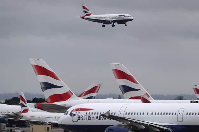 A British Airways plane comes in to land at Heathrow Airport in London as the airline announced that it has cancelled all flights to and from Italy