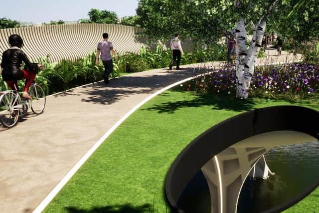 How a new "garden bridge" could look for pedestrians and cyclists. (Image Studio John Bridge).