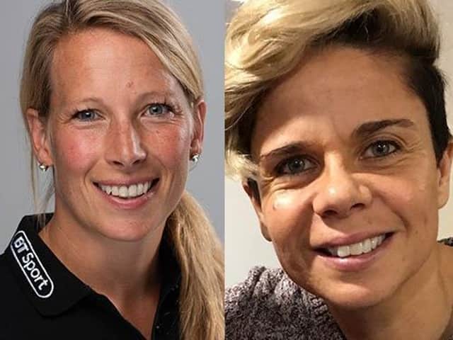 Former England womens footballers Rachel Brown-Finnis and Sue Smith.