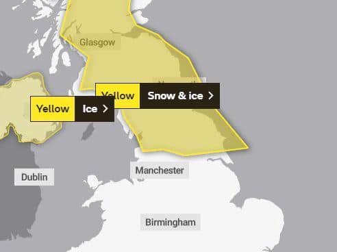 A snow and ice warning is in place from this evening (March 11) until tomorrow morning (March 12). (Credit: Met Office)