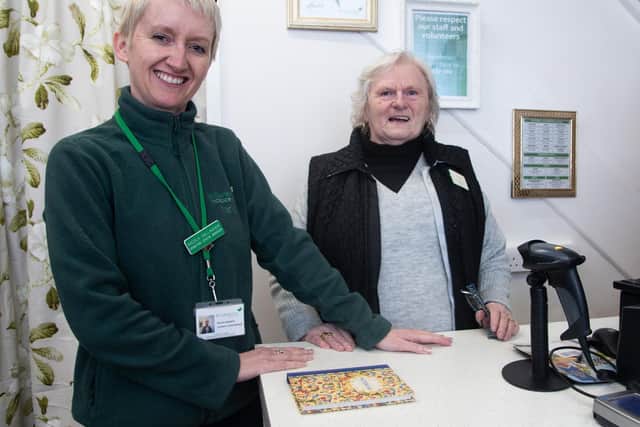 Nicola Gallagher with volunteer Wyn Horton at the St Catherine's Hospice shop in Lostock Hall.