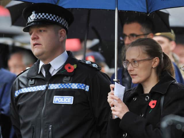 Cat Smith at the Lancaster Remembrance Day service, marking 100 years since the end of the First World War