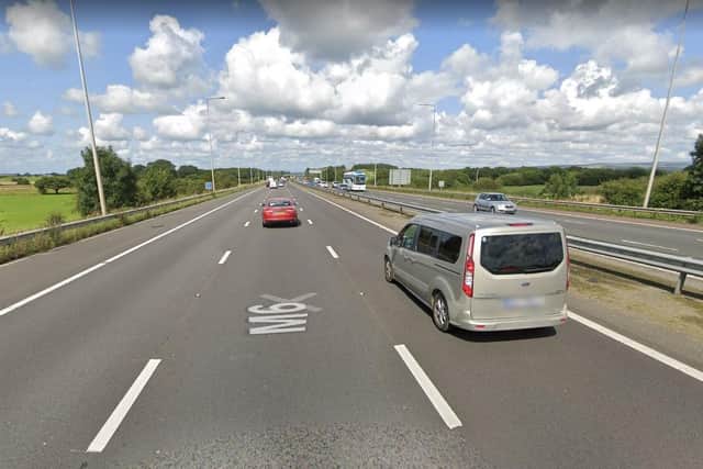 A 23-year-old man and a 19-year-old woman were taken to hospital after a car crash on the M6. (Credit: Google)