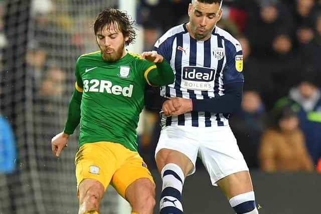 Ben Pearson challenges West Bromwich Albion's Hal Robson-Kanu