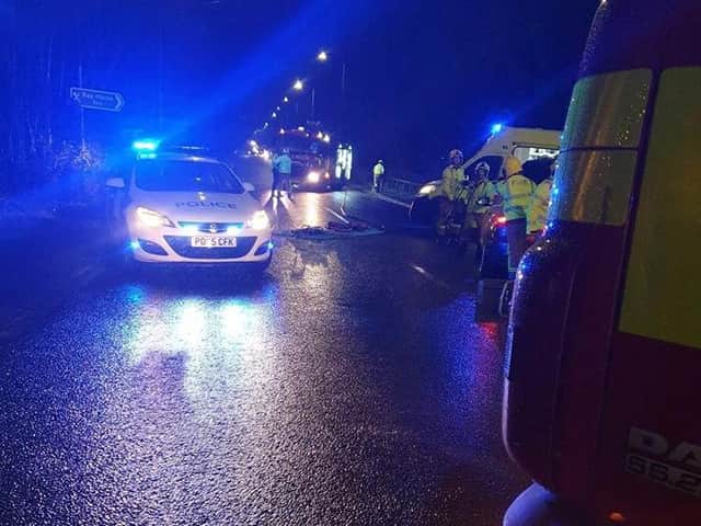 Emergency services at the scene of the two-vehicle crash on Friday evening. Picture: Garstang and Over Wyre Police