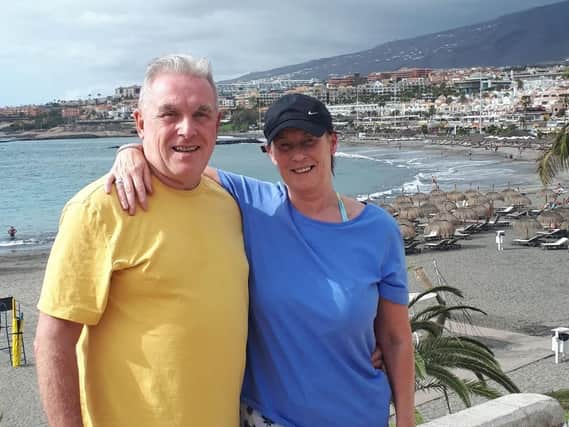 David Nowell and partner Karen in Tenerife before they were confined to apartment due to coronavirus