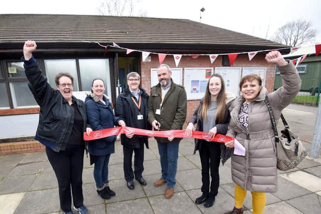 Opening of new Post Office at Moss Side Community Centre in Leyland. Left to right are Loretta Whiteley, Anne Livesey, Coun. Colin sharples, Coun. Paul Foster, Georgina Rodgers and Lou Jackson.
